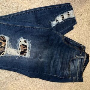 Judy Blue Dark Blue Skinny Jeans with Leopard Patch Underlay